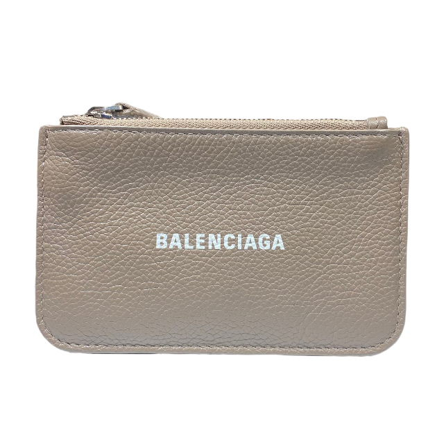 BALENCIAGA バレンシアガ 594324 コインケース 小銭入れ キーリング付き ロゴ レザー ベージュ