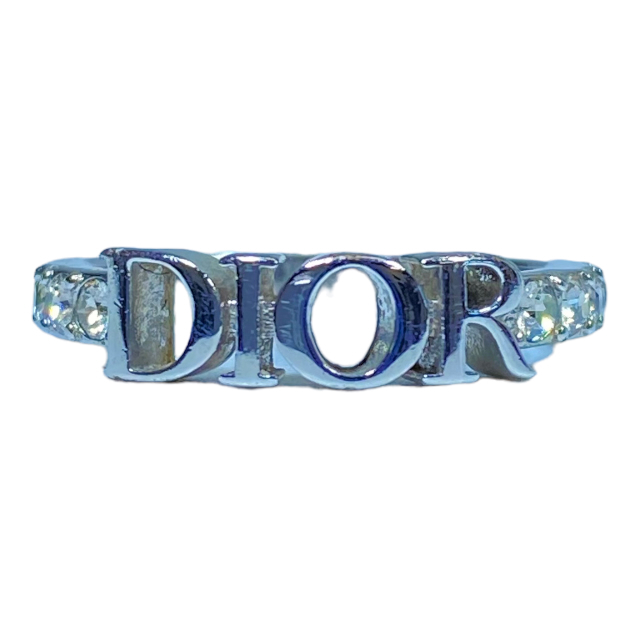 Christian Dior ディオール リング 指輪 アクセサリー 小物 メタル ラインストーン ロゴ シルバー Sサイズ（約11号）