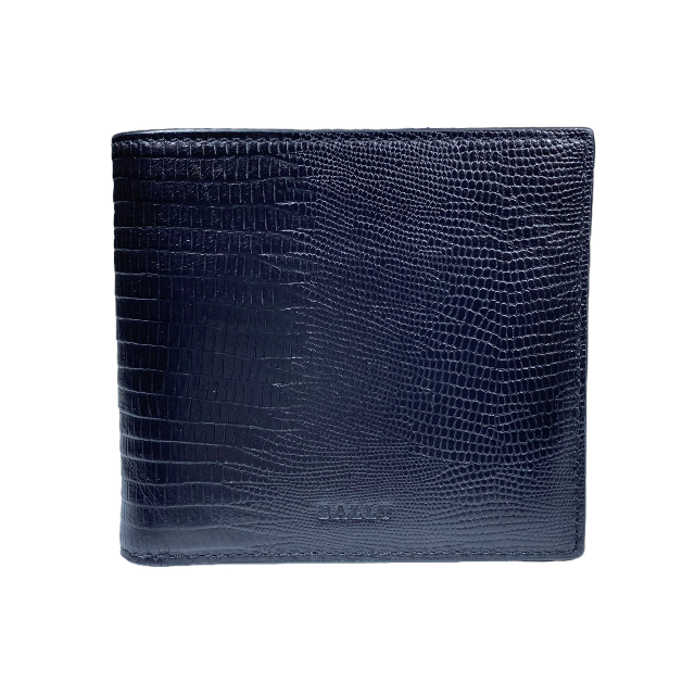 BALLY バリー 財布 二つ折り財布 折り財布 コンパクトウォレット 札入れ クロコ型押し レザー ロゴ ブラック 黒