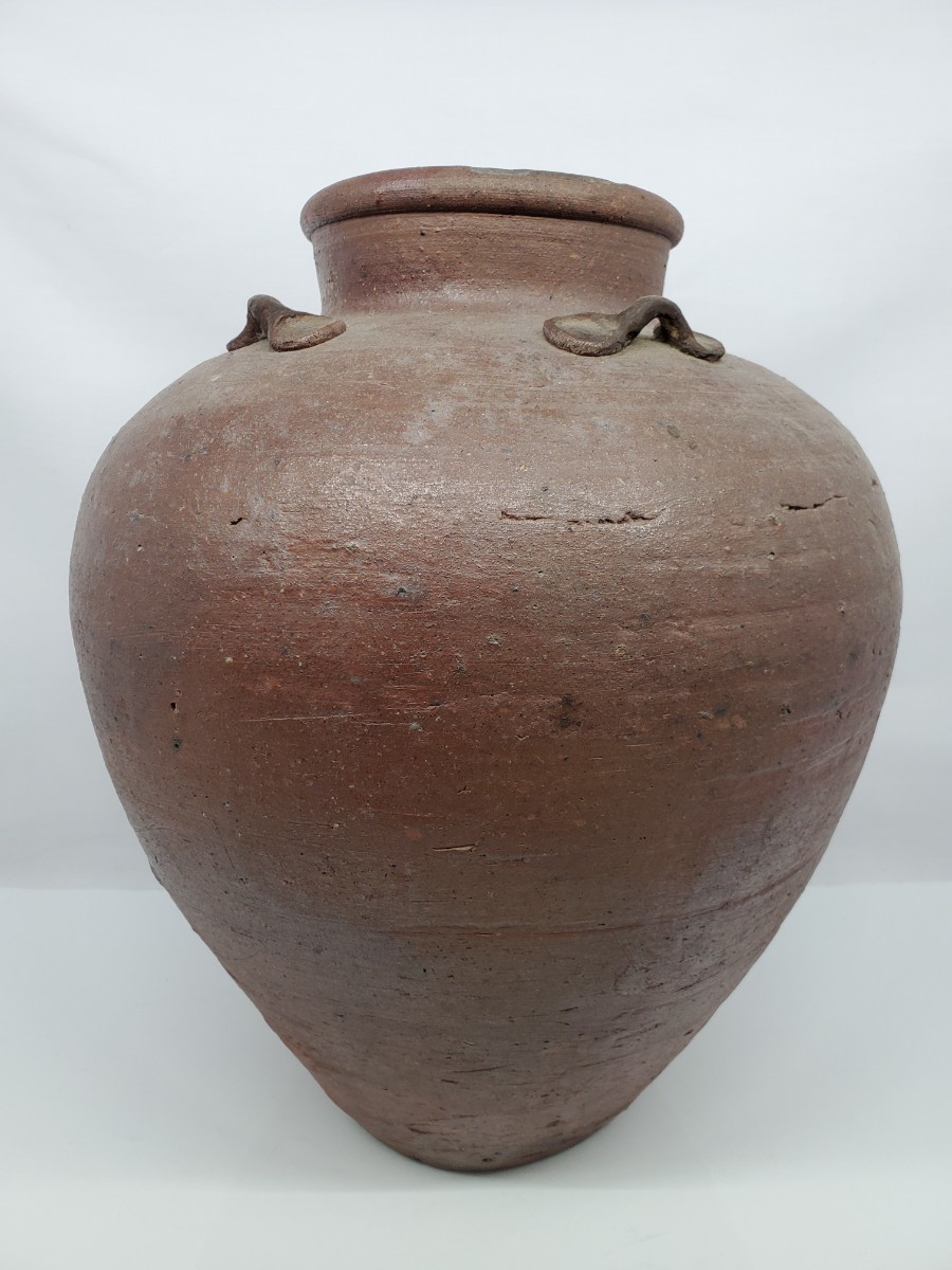 桃山時代 火襷 胡麻釉 古備前 変り形 四耳 葉茶壺 桂又三郎 鑑定 桃山時代 火襷 胡麻釉 古備前 変り形 四耳 葉茶壺 桂又三郎