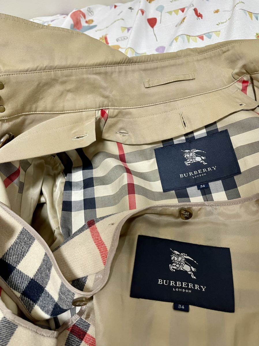 25万★美品高年式光沢ハニーベージュ 160 165 34 XS S BURBERRYバーバリーロンドン レディースライナーベルト付トレンチコートカバー大柄_画像4