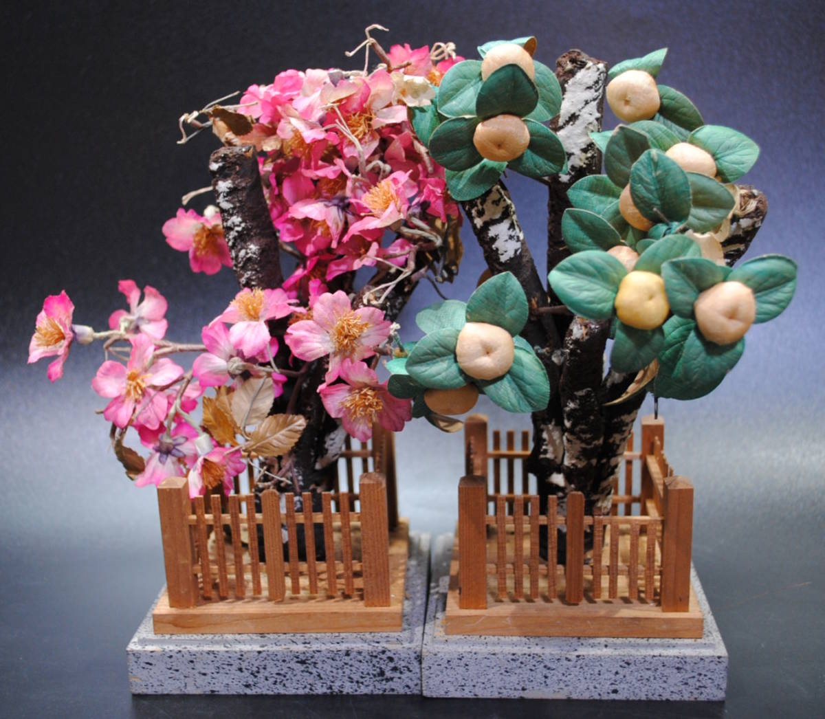 【売切り屋】桜橘 一対 3点 高さ約22～30cm 雛道具 花飾り 雛人形 雛飾り ひな人形 古い レトロ アンティークの画像8