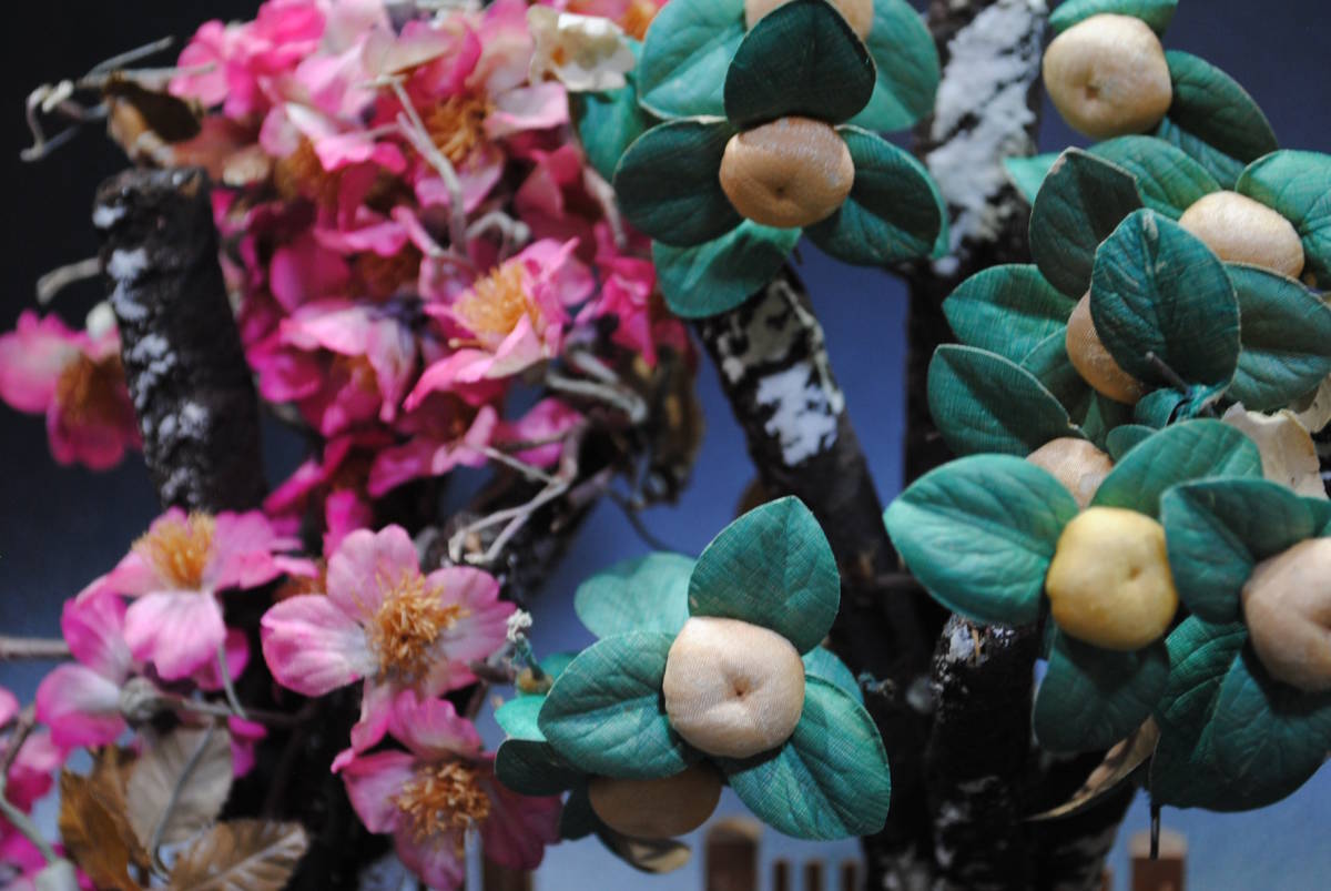 【売切り屋】桜橘 一対 3点 高さ約22～30cm 雛道具 花飾り 雛人形 雛飾り ひな人形 古い レトロ アンティークの画像9