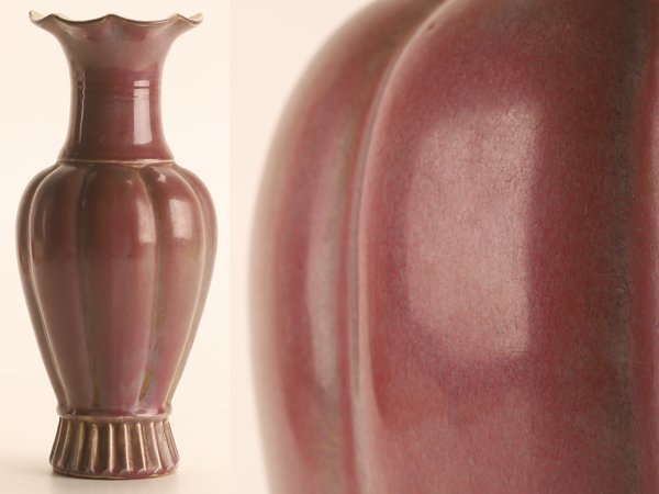【琴》送料無料 中国美術 辰砂花瓶 高31.1cm TM284