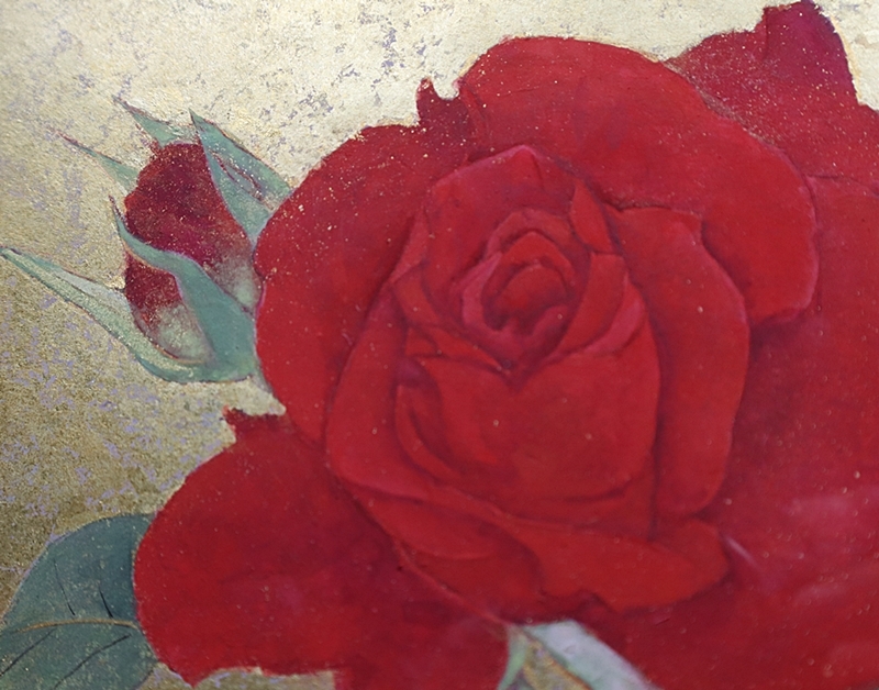 【模写】日本画家　河合重政　真作肉筆　薔薇の図　共シール　額装_画像3