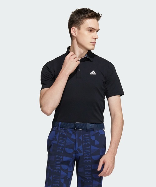 新品♪adidasGOLF(アディダスゴルフ)♪メンズ ゴルフ サイドワーディング 半袖グラフィックシャツ♪ブラック♪サイズM♪_画像1