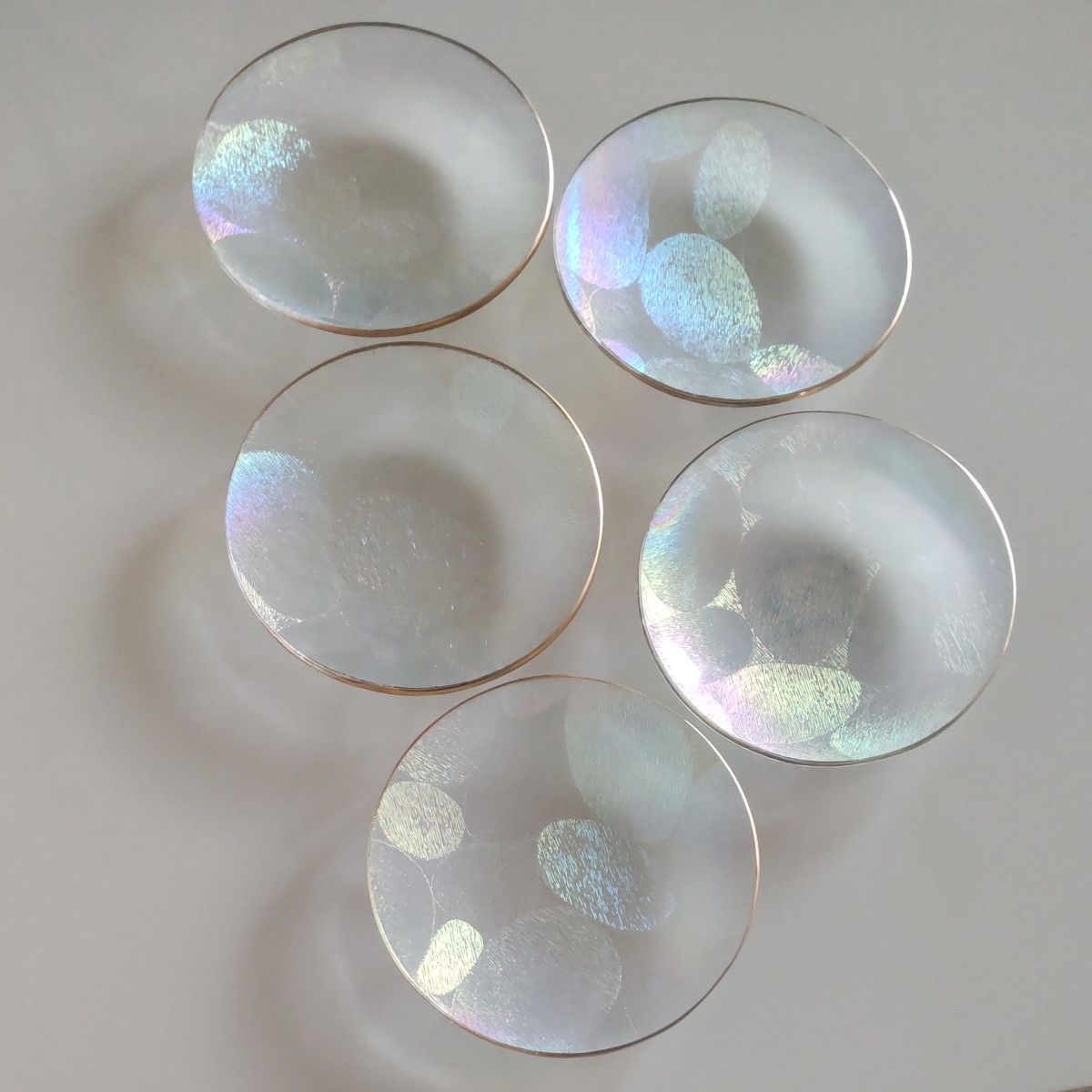 【昭和レトロ】ガラス製デザート皿 5個セット（19cm×12cm×5cm） ガラス 銘々皿 取り皿 5枚 セット 皿 お皿 菓子 ケーキ デザート