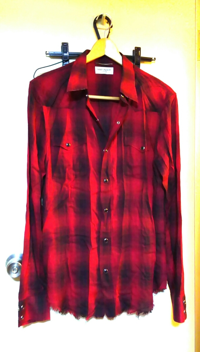 サンローラン メンズシャツM 赤チェック SAINTLAURENT-