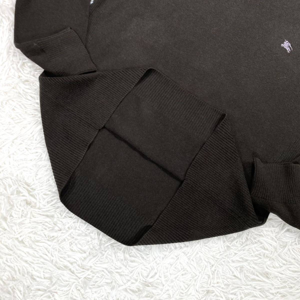 【希少 XL】burberry black label クルーネック ニット セーター カシミア ノバチェック ホースロゴ バーバリー メンズ チャコールグレー 4_画像3