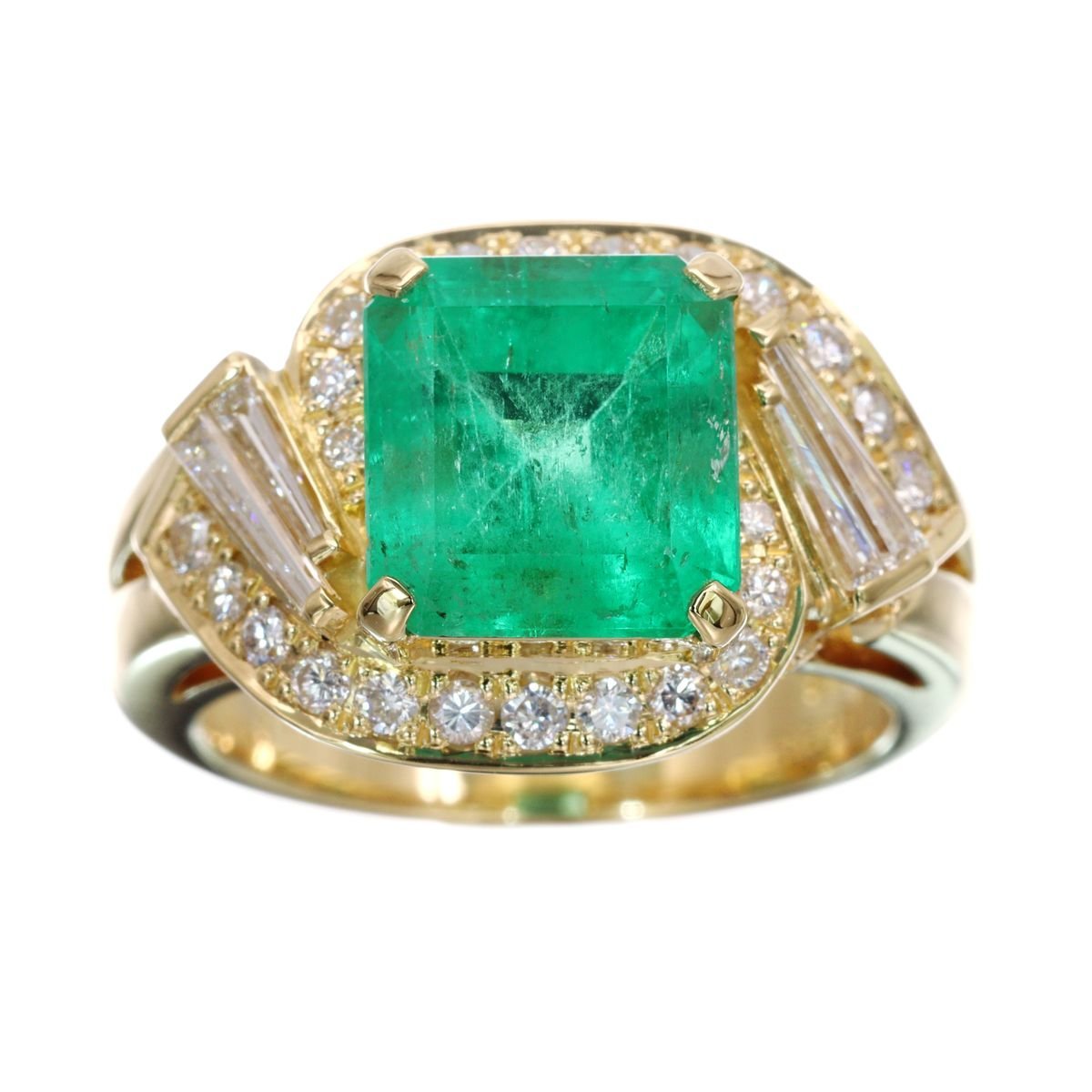  finger origin discount establish large grain K18 emerald diamond ring 10.3g E3.04ct D0.31ct/0.25ctso-ting attaching super-beauty goods *07A30