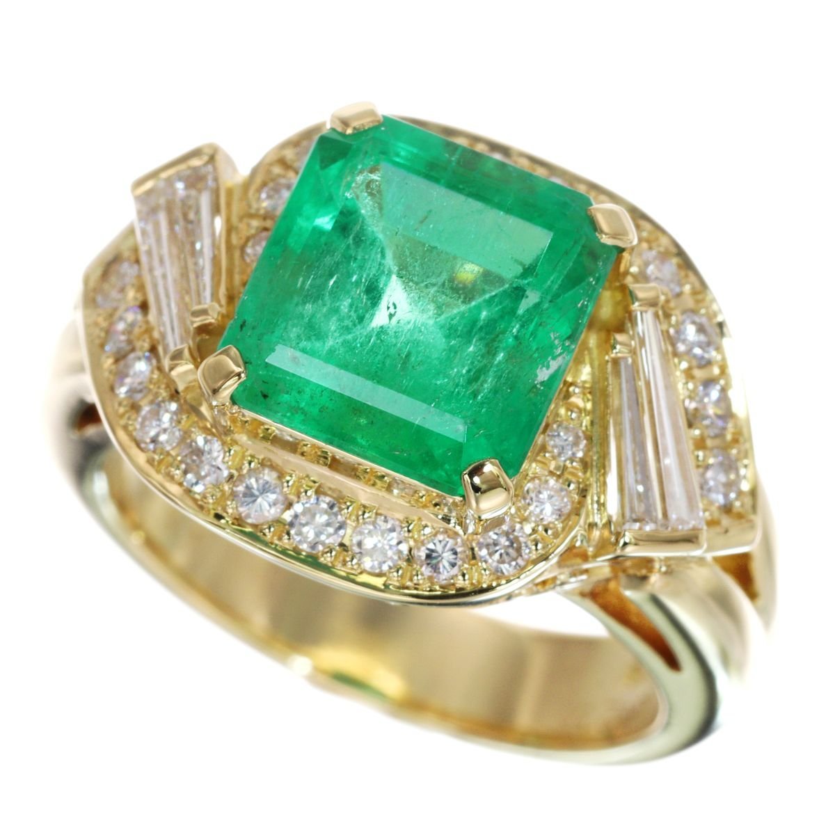  finger origin discount establish large grain K18 emerald diamond ring 10.3g E3.04ct D0.31ct/0.25ctso-ting attaching super-beauty goods *07A30