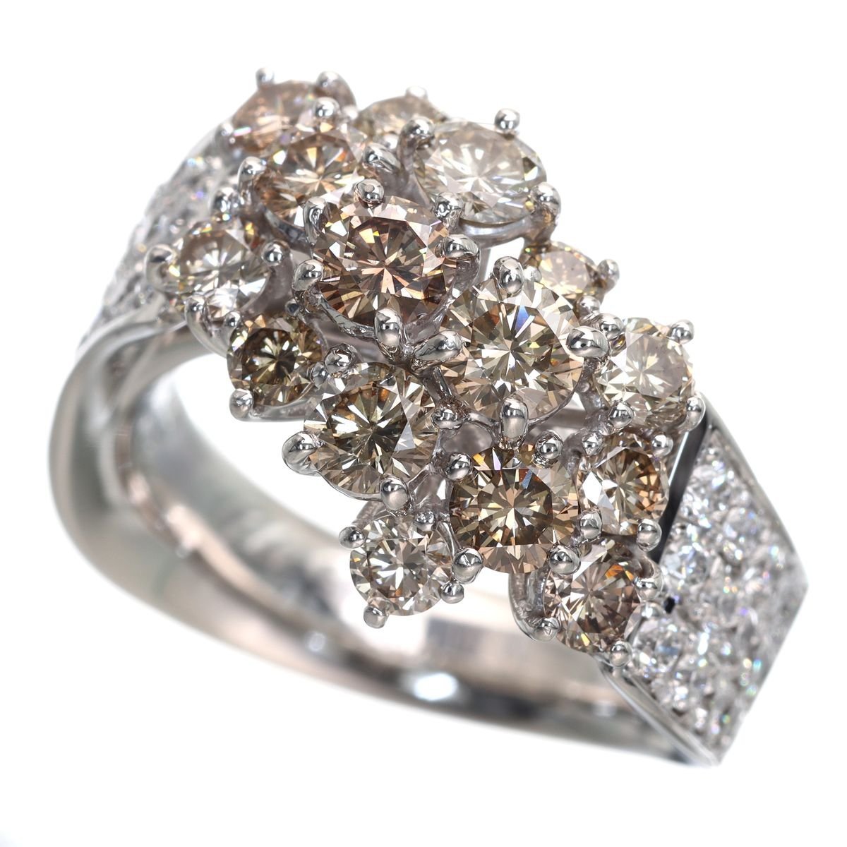 入荷中 落ち着いた大人の輝き Pt900 ★07A17 超美品 D0.70ct BD2.14ct 14.0g リング カラーレスダイヤモンド ブラウンダイヤモンド プラチナ台
