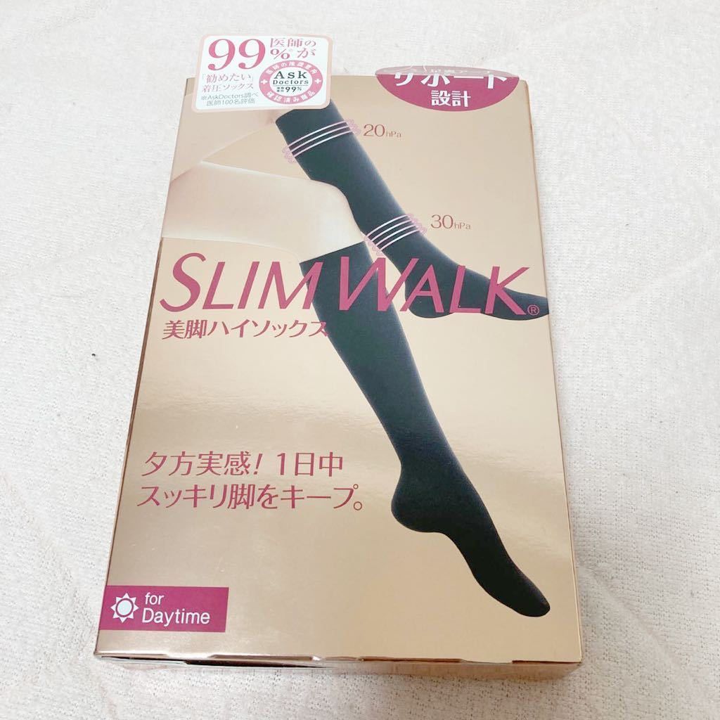 スリムウォーク 美脚ハイソックス 着圧ソックス ブラック M〜Lサイズ SLIM WALK ストッキング ニーハイ ニーソ 靴下_画像1