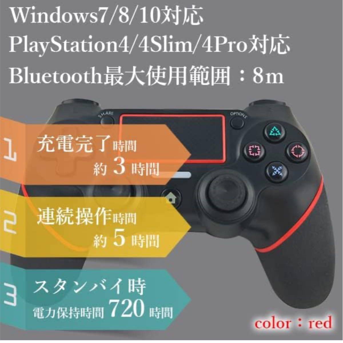 【開封のみ】RemarksJapan★ PS4 コントローラー レッド 互換 ワイヤレス Bluetooth タッチパッド 加速度センサー 重力感応イヤホン_画像2