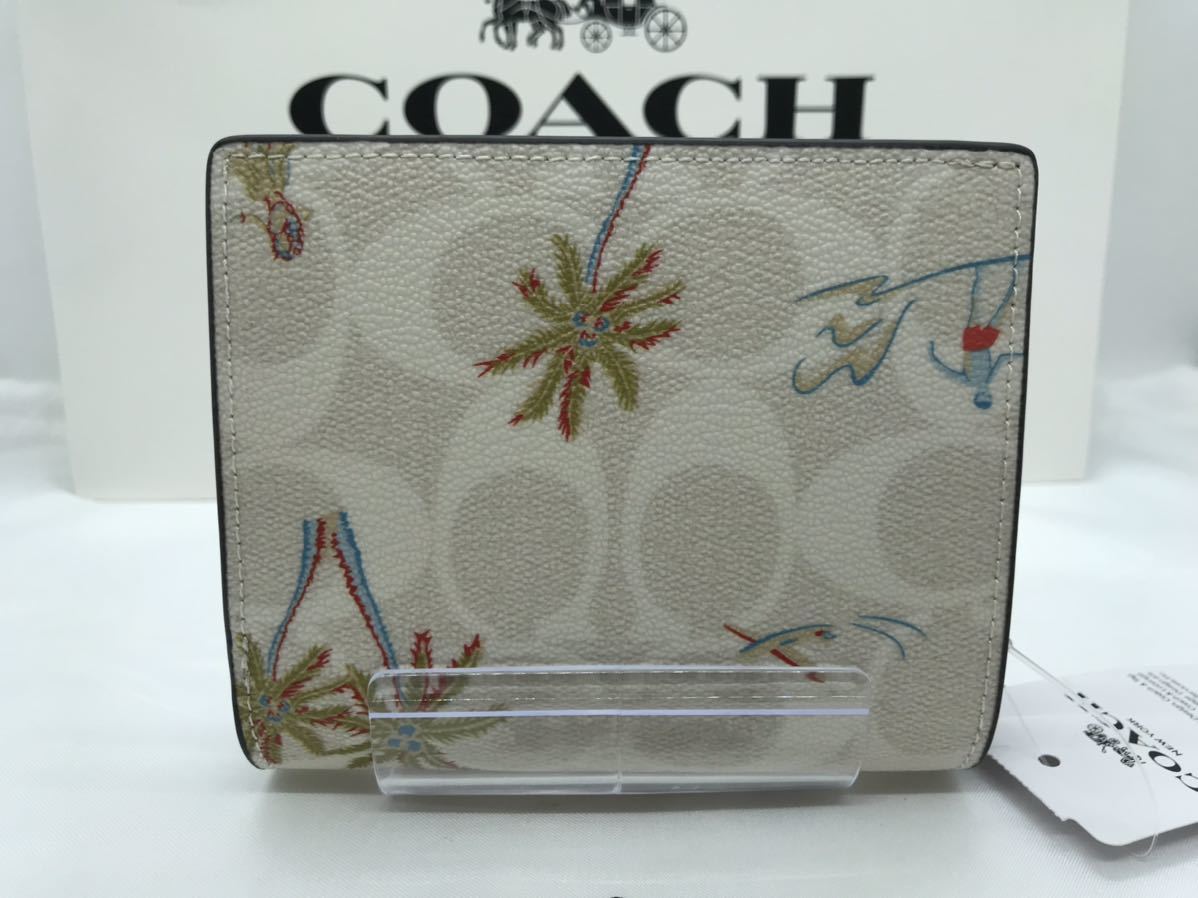 新品 コーチ COACH シグネチャー スナップ フラ プリント 二つ折り財布_画像2