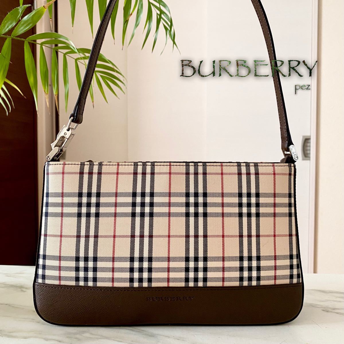 BURBERRY バーバリー レザー ノバチェック ショルダーバッグ ブラウン