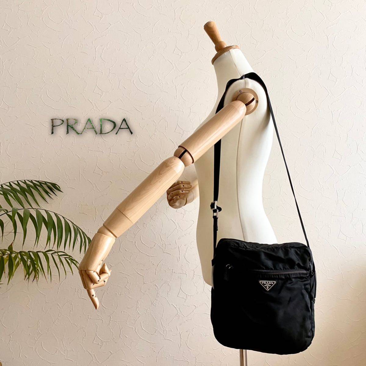 正規品 美品 PRADA プラダ テスート ショルダーバッグ＊メンズ レディース 牛革 本革 レザー ブラック 黒 肩掛け ナイロン