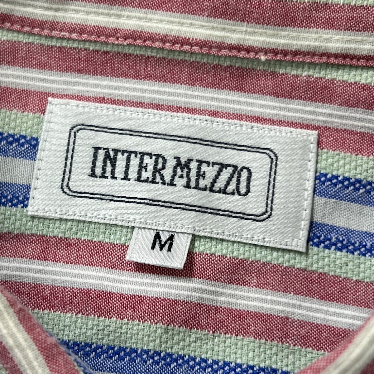 INTERMEZZO インターメッツォ 半袖シャツ トップス ストライプ柄 レッド系 マルチカラー サイズM メンズ ヴィンテージ_画像3