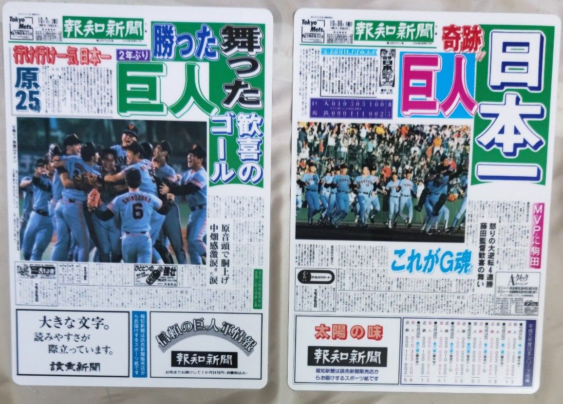 巨人 ジャイアンツ  下敷き 優勝  1989年  日本一 ２枚