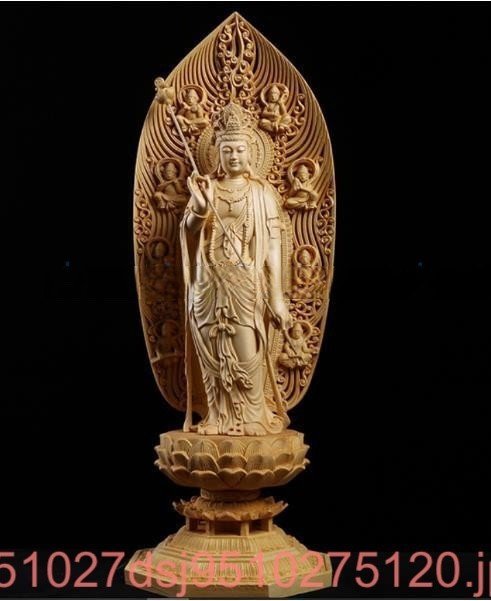 木彫仏教 仏教 工芸品 精密彫刻 月光観音菩薩立像職人手作り 高42.5cm