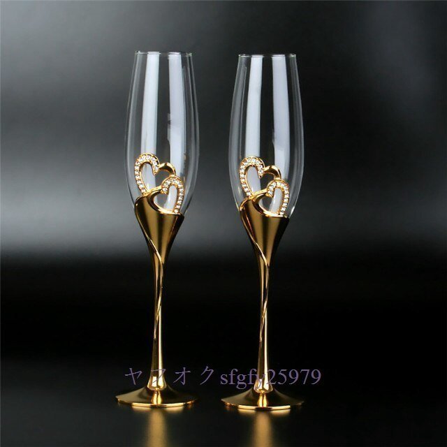 P723☆新品2個 クリスタル シャンパン グラス ゴールド メタル ウェディング ワイン グラス パーティー ラバーズ ギフト 200ml_画像1