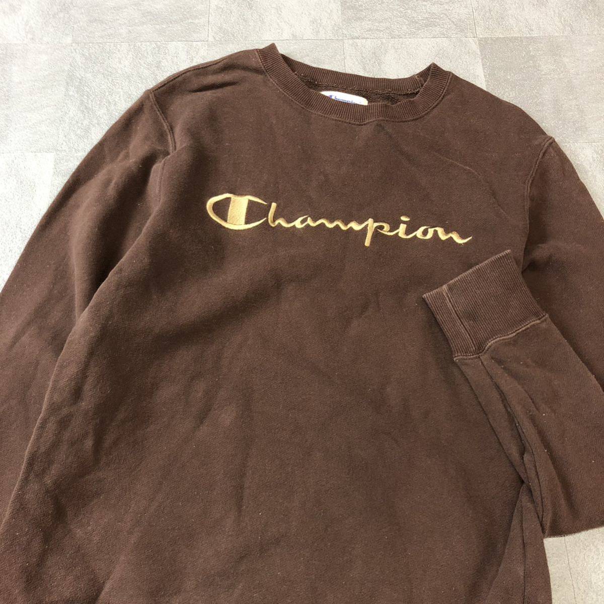 Champion チャンピオン　刺繍ライトスウェット　トレーナー　ブラウン　サイズM 古着_画像2