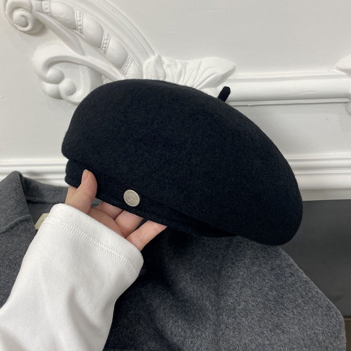 ベレー帽 ブラック 地雷系 量産型 ビジュー 秋 冬 韓国 可愛い