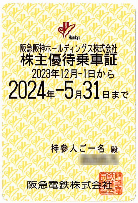 【阪急電鉄】 株主優待乗車証 / 定期式 / 電車全線 / 2024.5.31まで_画像1