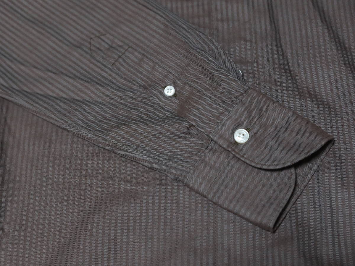 Finamore ブラウンヘリンボーン LUIGIルイジ コットンシャツ イタリア製 綿100 フィナモレ_画像5