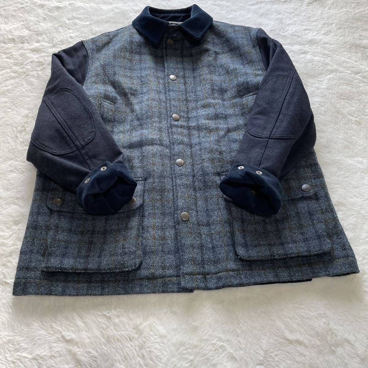 【美品】希少XL Harris Tweed × DoCLASSE ハリスツイード ドゥクラッセ カバーオール 中綿 キルティング ジャケット ブルゾン ブルー系 紺_画像6