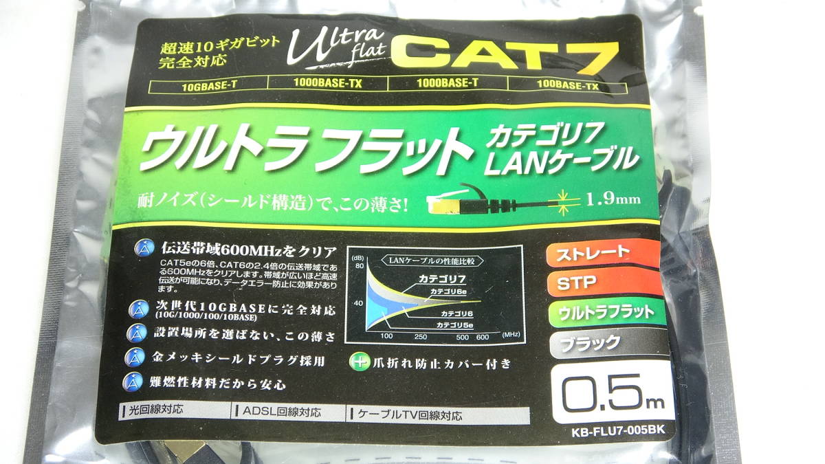 《送料無料》新品 サンワサプライ LANケーブル CAT7 0.5m 10Gbps/600MHz イーサネットケーブル RJ45コネクタ KB-FLU7-005BK_画像2