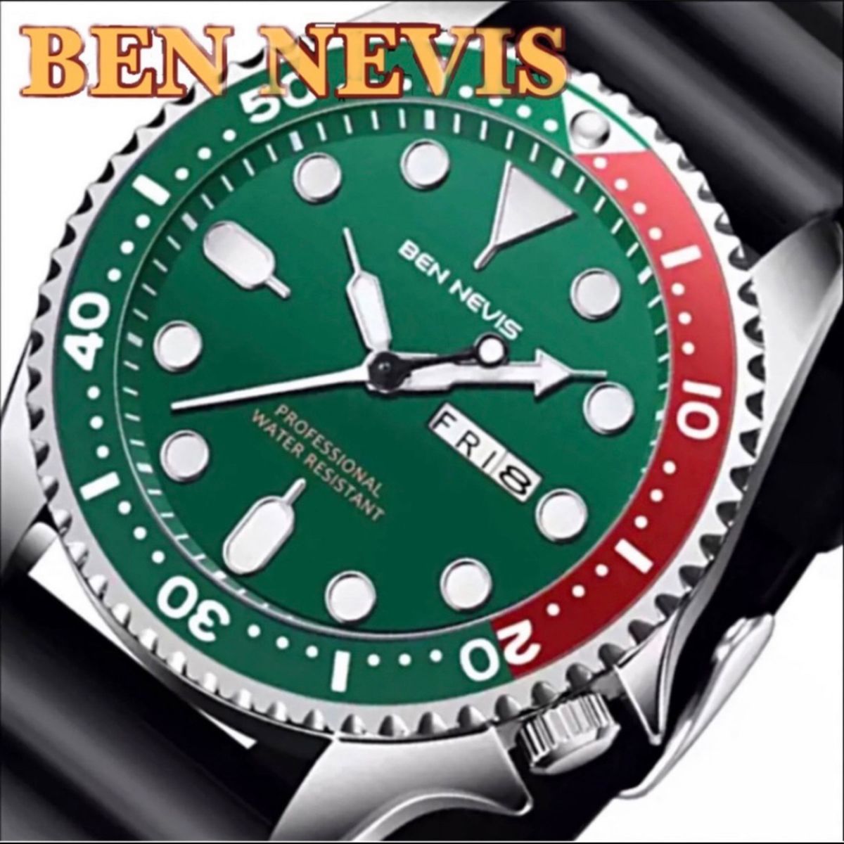 新品 BEN NEVIS ダイバーズタイプ ニューファッションウォッチ デイデイト グリーンフェイス メンズ腕時計