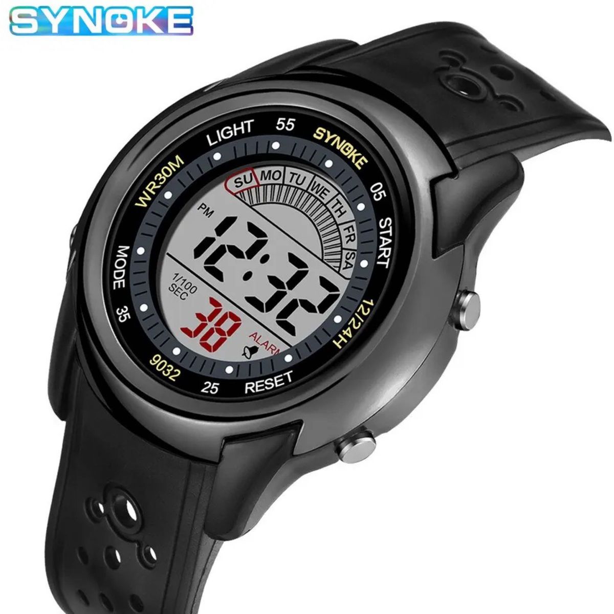 新品 SYNOKEスポーツデジタル 防水 デジタルストップウォッチ メンズ腕時計 9032 ブラック
