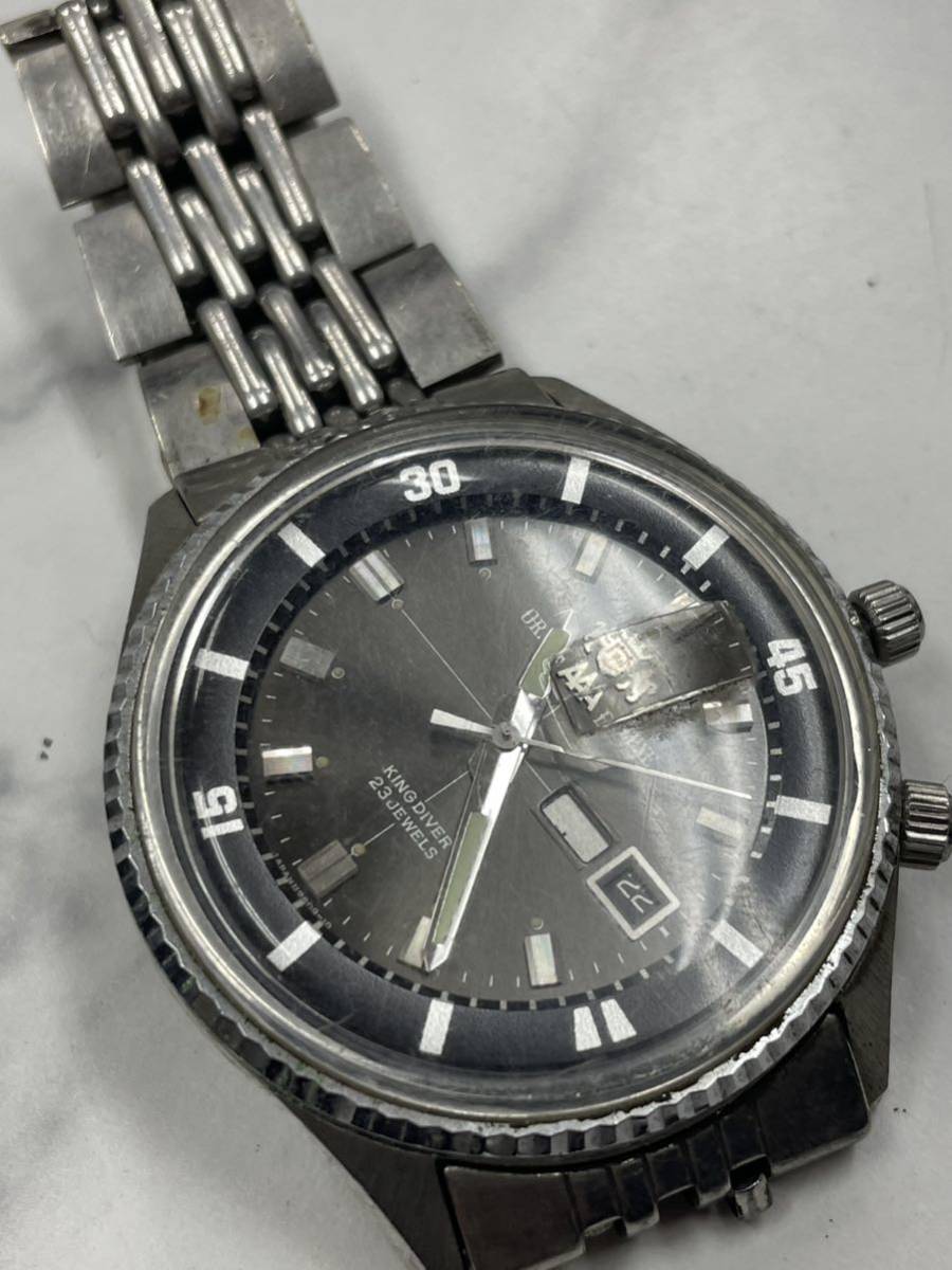 58.稼働品・文字盤ズレてます・ORIENT オリエント AAA DELUXE KING DIVER キングダイバー 自動巻き 23石 メンズ 腕時計 純正ベルト//USU170_画像2