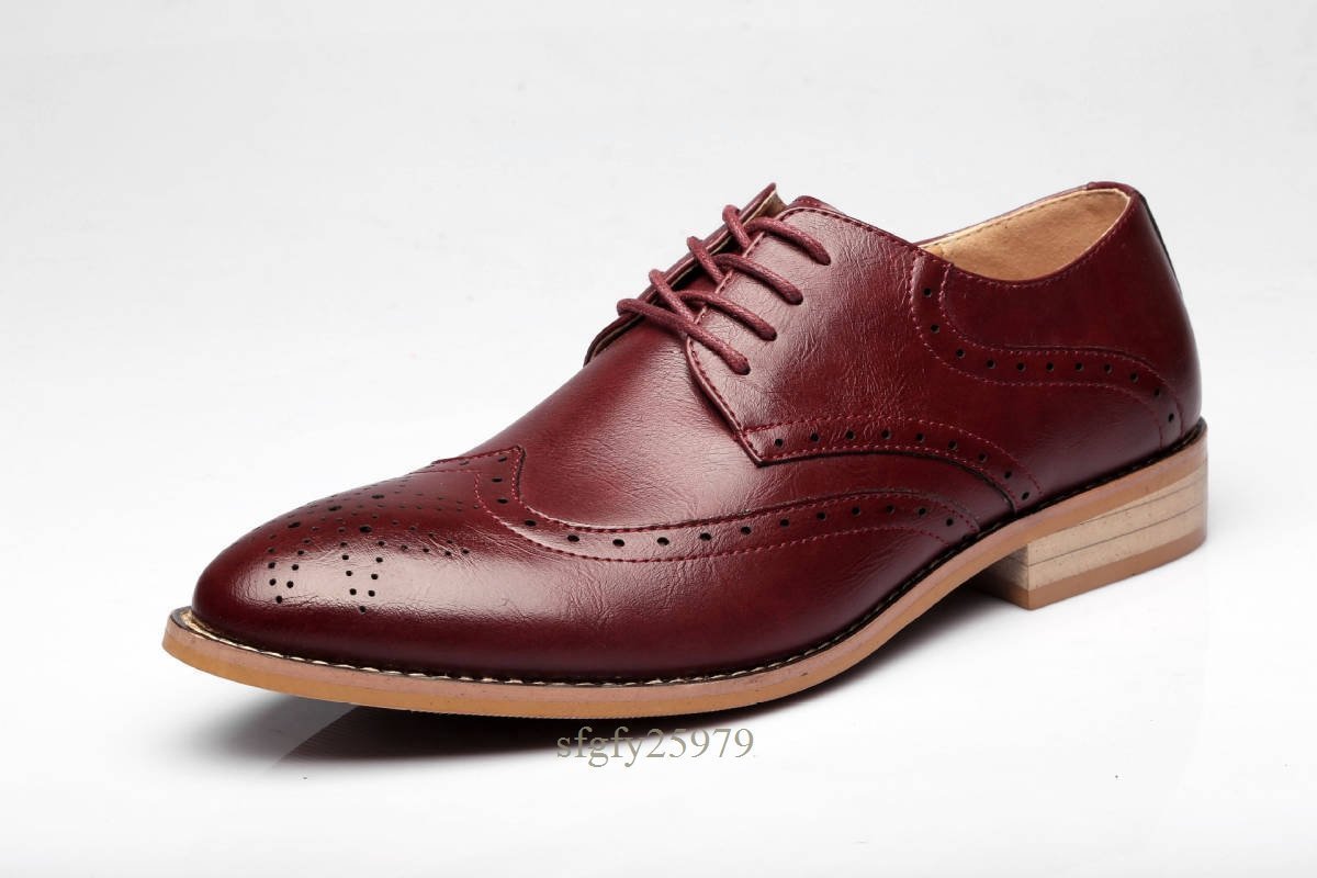 A7590新品ビジネスシューズ メンズシークレット革靴 PUレザー紳士靴 ウイングチップ ブローグスリッポン 24～27.5cm 　ブラウン_画像4