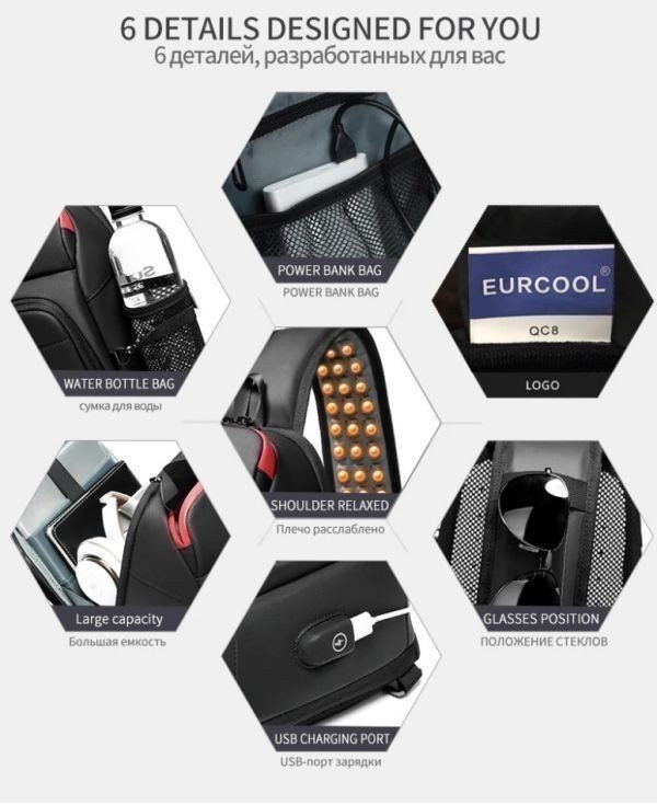 海外ブランド EURCOOL 男性 胸バッグ 9.7 ipad 収納可能 usb充電 旅行 メッセンジャーバッグ 撥水 クロスボディ DJ1928_画像10