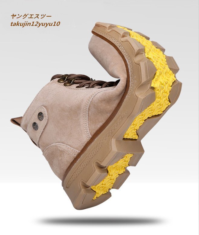 ショートブーツ 新品 メンズ レザーシューズ マーティンブーツ スエード牛革 ハイカット レースアップ 作業靴 ベルト 二色 カーキ 25.5cm_画像9