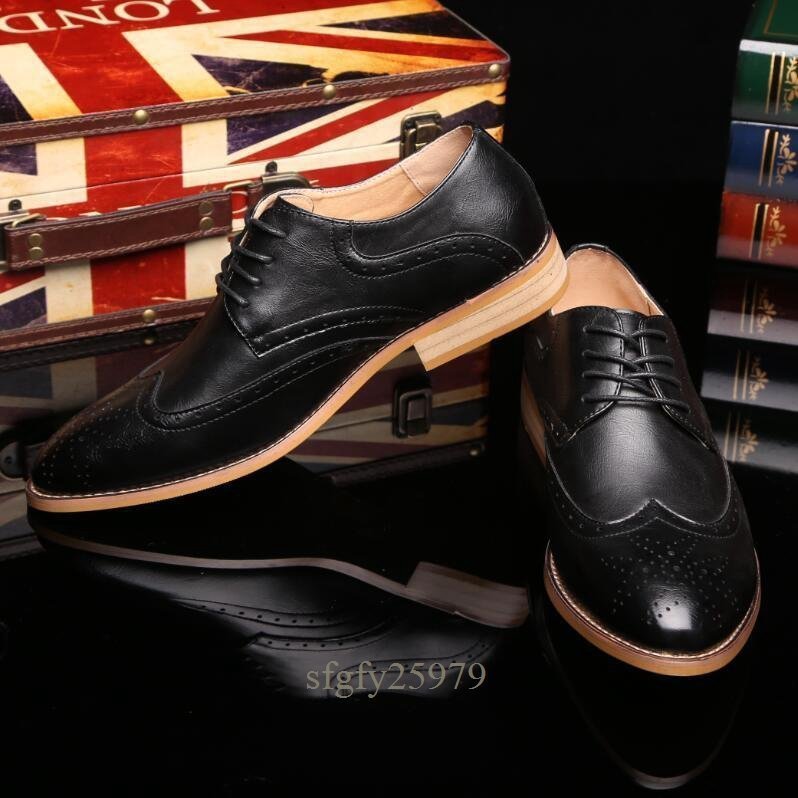 A7590新品ビジネスシューズ メンズシークレット革靴 PUレザー紳士靴 ウイングチップ ブローグスリッポン 24～27.5cm 　ブラウン_画像8