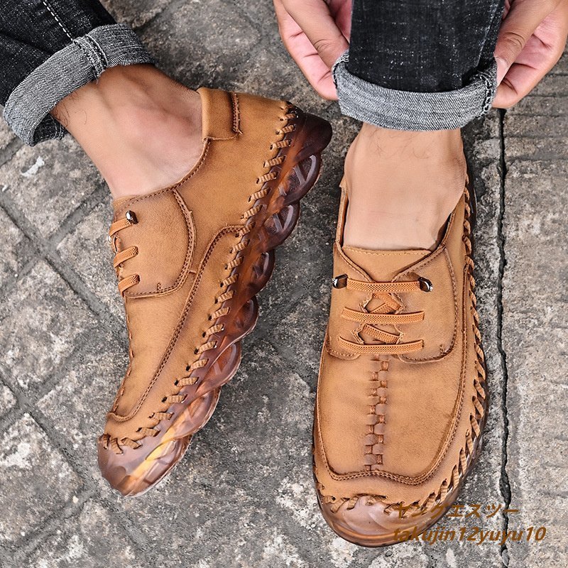  new goods bargain sale * walking shoes men's original leather shoes gentleman shoes sneakers cow leather Loafer mountain climbing shoes outdoor ventilation Brown 26.5cm
