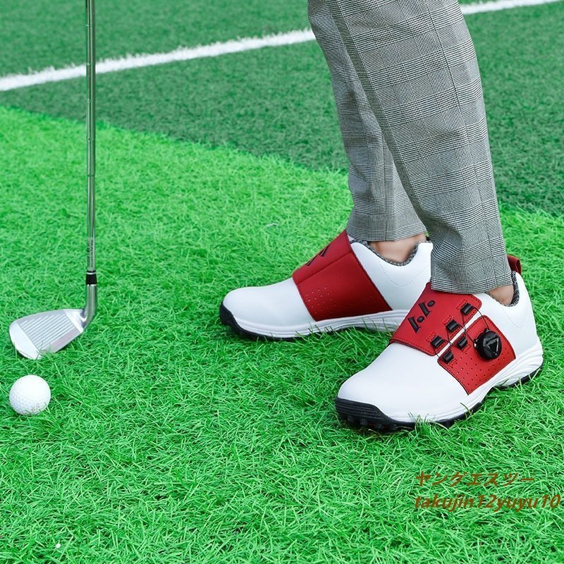ゴルフシューズ 正規新品 メンズ ウォーキングシューズ 運動靴 履きやすい ダイヤル式 幅広い 超軽量スポーツ 防水 防滑 耐磨 白/赤 25.0cm_画像5