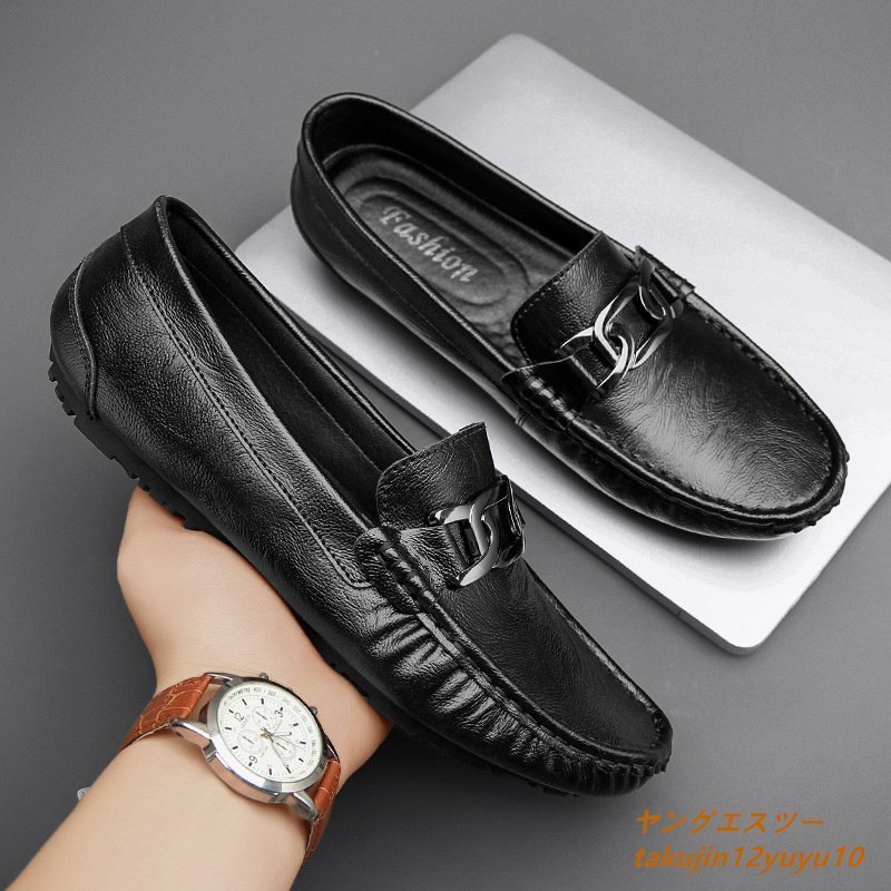  new goods Loafer slip-on shoes original leather men's leather shoes leather shoes sneakers cow leather driving shoes Father's day gift ventilation black 24.0cm