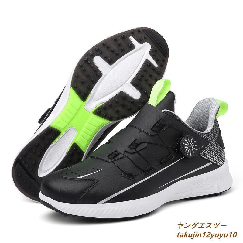 送料無料 通販 耐磨 防滑 防水 牛革スポーツシューズ 軽量 フィット感 幅広4E メンズ 運動靴 ダイヤル式 新品 高級品*ゴルフシューズ 弾力性 26.0cm 黒 26.0cm