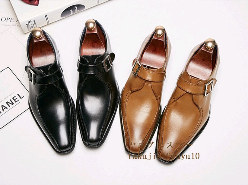 ビジネスシューズ 新品 メンズ レザーシューズ 高級牛革 モンクストラップ 紳士靴 5cmシークレット 本革 フォーマル 革靴 ブラック 25.0cm_画像4
