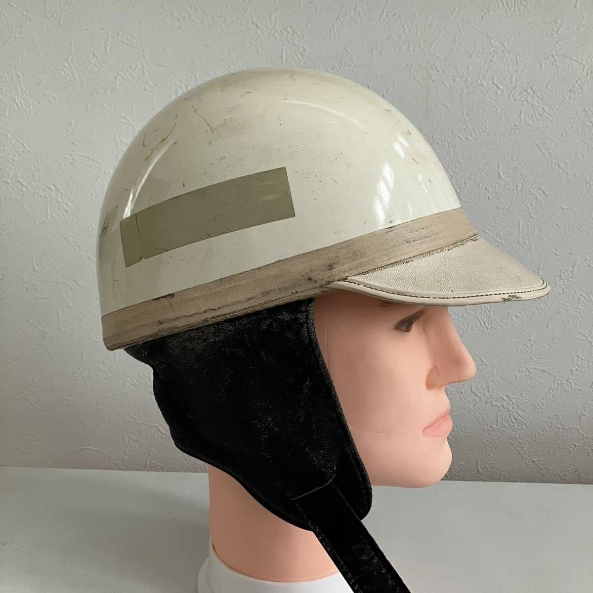 ROMER-HELM★ビンテージヘルメット 1960年代 バイザー ハーフヘルメット Sサイズ アンティーク 当時物 ハーレー 旧車 バイク 白 黒 半帽 革_画像2