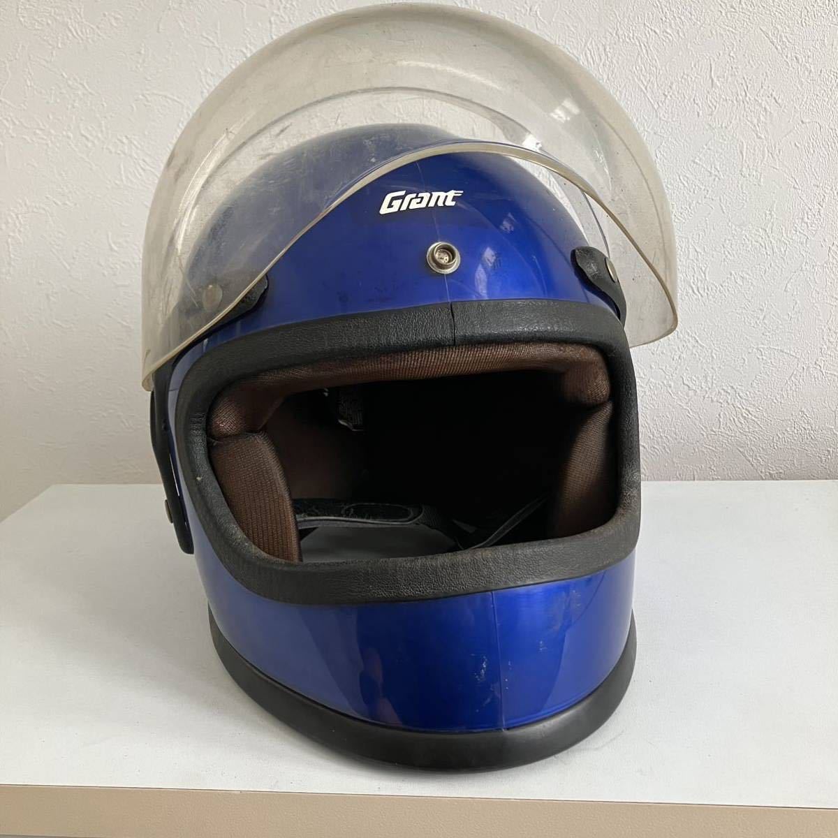 GRANT*S-M size vintage helmet 80 period blue rare old car Harley full-face group hell alive louver ikUSA Sapporo MOTORS INC