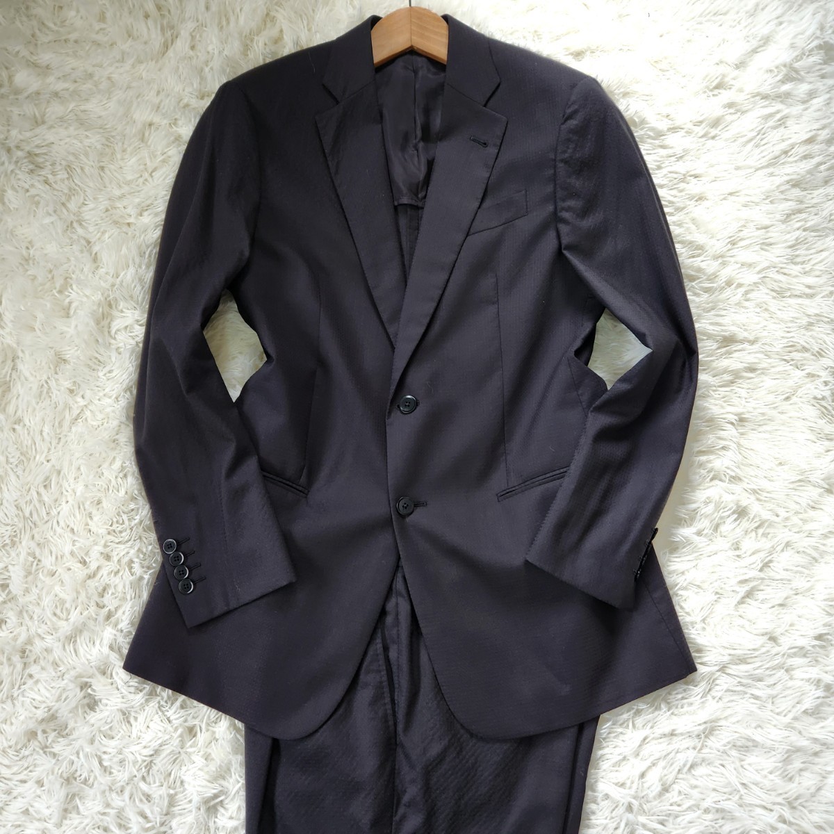 アルマーニ【G LINE ラムウール スーパー130 希少サイズ48 L】ARMANI COLLEZIONI スーツ セットアップ ジャケット パンツ 黒 ブラック_画像2