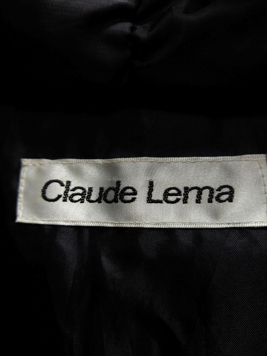 訳あり/送料込★Claude Lema(イトキン㈱)浅フードダウンハーフコート 黒/Fサイズ(胸79~90 T153~165)前開ジッパー&首裾ホック※腰ベルトなし_織ロゴ Claude Lema