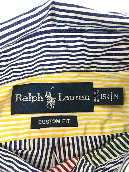 古着 90s Ralph Lauren 「CUSTOM FIT」 カラフル ストライプ クレイジー パターン BD シャツ M 古着の画像9