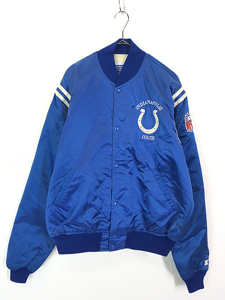 古着 80s USA製 NFL Indianapolis Colts コルツ 光沢 サテン スタジャン ジャケット XL 古着_画像1