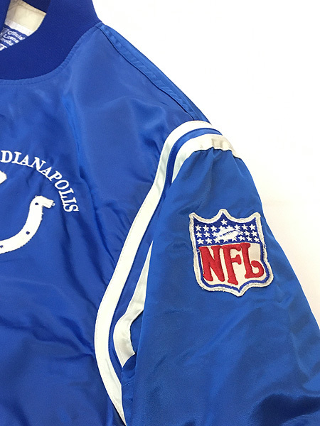 古着 80s USA製 NFL Indianapolis Colts コルツ 光沢 サテン スタジャン ジャケット XL 古着_画像6